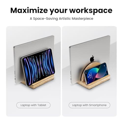 Kothar Premium Wood Vertical Laptop Stand - Adjustable Single Slot Bamboo Holder for MacBook, Dell, HP, and More | Space-Saving Desktop Organizer | Eco-Friendly, Sleek & Durable Design 7