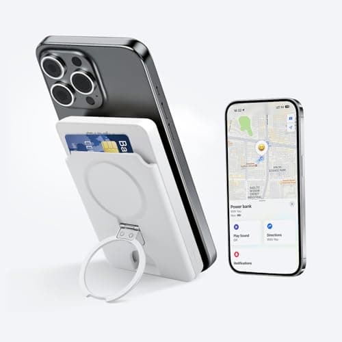 Miady 5000mAh Magnetic Power Bank Built-in Air Tracker Tag, for Magsafe Wallet, Work with Apple Find My, Wireless Portable Charger with Stand for iPhone 16/15/14/13/12, 20W USB-C Charging Battery Pack