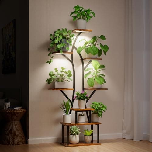 MistyJungle Plant Stand Indoor with Grow Light, 8 Tiered Large Plants Shelf, 62IN Tall Large Corner Plant Stand Shelves, Full Spectrum Timing Dimmable Metal Flower Holder for Home, Room,Patio,Balcony