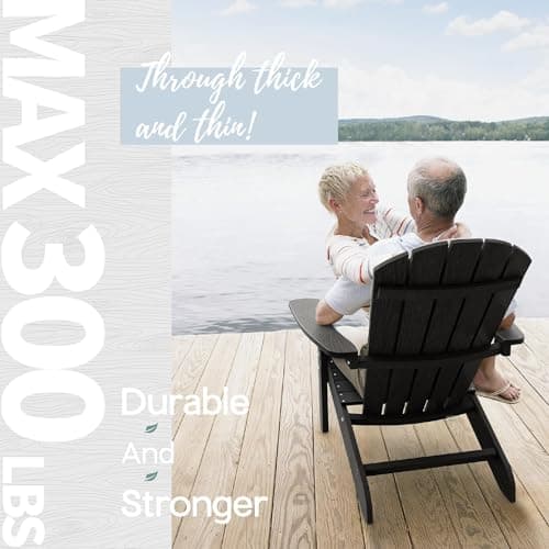 YEFU Adirondack Chair Weather Resistant: Outdoor Chair HIPS Plastic Adirondack Chairs - Patio Chairs with Wood Texture - Lawn Fire Pit Deck Porch Garden Chairs for Adults (Black) 6