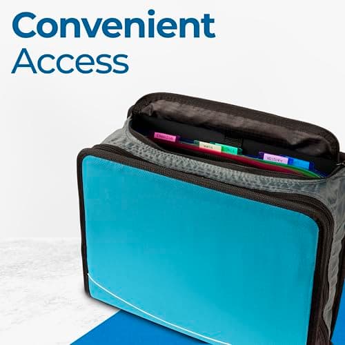 Case-it Mighty Zip Tab School Zipper Binder | 3-Inch O-Rings, 600-Sheet Capacity, 5-Subject Expanding File Folder, Multiple Pockets & Storage Organizer, Shoulder Strap | D-146 Teal 6