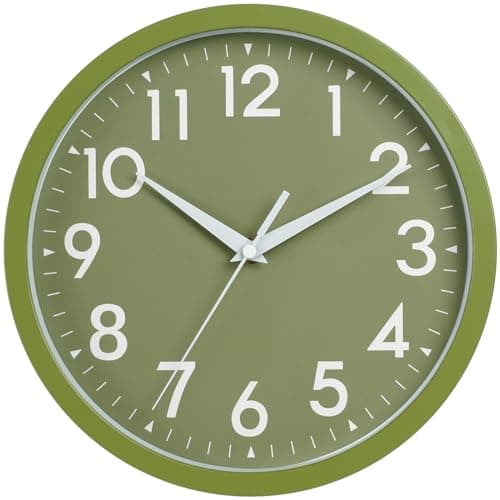 DAXSMY Wall Clock Analog 10 Inch Simple Silent Non Ticking Battery Operated Modern Decorative for Kitchen Office Bedroom Bathroom Living Room(Olive Green)