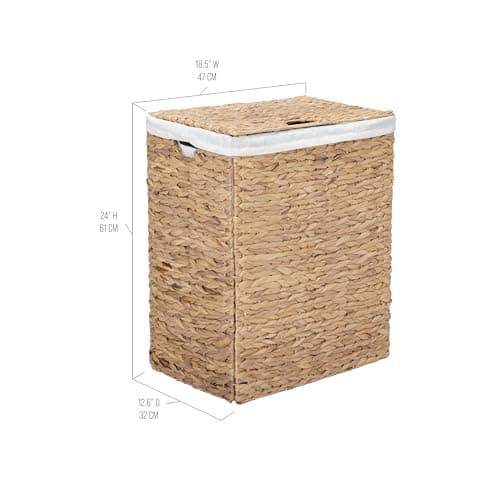 Seville Classics Premium Natural Handwoven Portable Laundry Bin Basket with Carrying Handles, Natural Water Hyacinth, Rectangular, Volume: 2.5 bushels or 3.1 cu. ft, 18.5" W x 12.2" D x 24" H 9