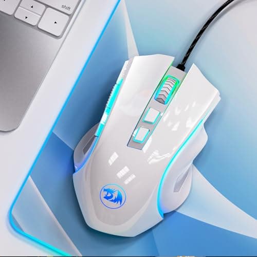 Redragon M602 Gaming Mouse, Ergonomic RGB Gaming Mouse Wired with 7200 Adjustable DPI, 9 Programmable Buttons, Professional Software for Gamer Office [White] 7