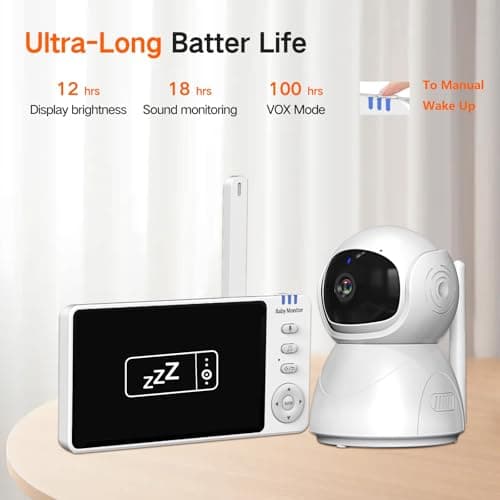 5" Video Baby Monitor with Camera and Audio, 720P HD Wireless No WiFi No App, 2-Way Talk,Voice Motion Detection, 8 Lullabies, 1000ft Long Range, Night Vision, Temperature & Feeding Alarm, 355° PTZ 9