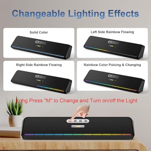 Computer Speakers for Desktop Laptop Tablet, Wired USB Mini Sound Bar Speaker with Stereo Sound, Vibrating Diaphragms, Flowing LED, Plug-n-Play PC Speakers Computer Sound Bar, Bluetooth & USB Input 5