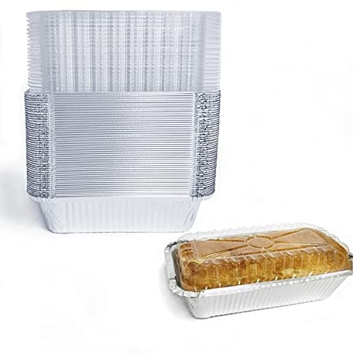 BBQMFG Disposable Loaf Pan with Lid for Baking - 1.5 Lb Disposable Bread Pans - Meatloaf Pans – 50 Aluminum Foil Pans and 50 Clear Lids - Perfect for Baking Cakes, Bread, Meatloaf…
