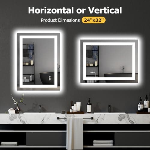 Hivone 31.5X23.5 LED Bathroom Mirror with Lights, Anti-Fog, Dimmable, Backlit + Front Lit, Smart Bathroom Vanity Mirror, Memory Function, Shatterproof, Tempered Glass (Horizontal/Vertical) 6