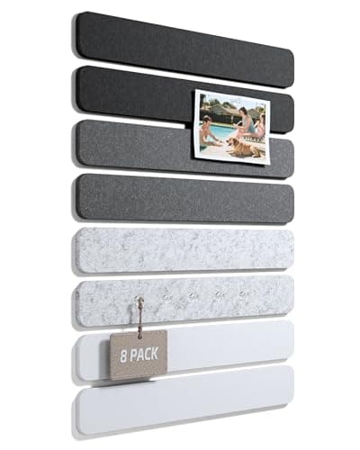 Fluxynara Cork Board Alternative Felt Strip Board 8-Pack 13"x2", Office Pin Board with 50 Push Pins, Adhesive Install for Bedroom Door & Home Office(Concrete Echo)