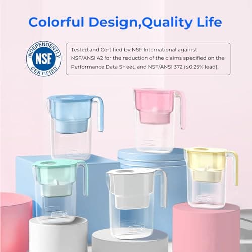 Waterdrop Water Filter Pitcher with 1 Filter, 5X Times Lifetime, Lasts 200 Gallons, for Fridge, Countertop and Gift, Reduces PFOA/PFOS, Chlorine, 7-Cup Capacity, Elfin, Pink 8