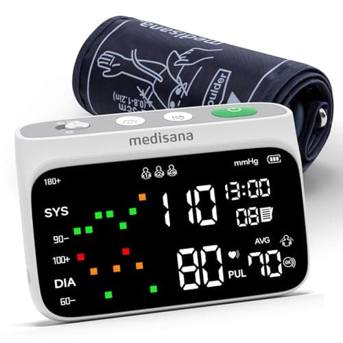 Medisana Blood Pressure Monitors for Home Use, Rechargeable Upper Arm Blood Pressure Monitor with Large Backlit Display, Adjustable Blood Pressure Cuff 9-17" with 2×110 Sets Memory(NO Bluetooth)
