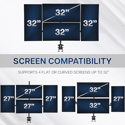 VIVO Quad Pneumatic Monitor Mount for 4 Screens up to 32 inches, Fully Adjustable, Heavy Duty Desk Stand with C-Clamp, Black, STAND-V400G 5