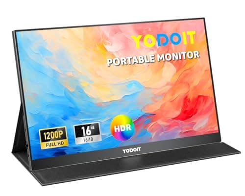 Yodoit Portable Monitor for Laptop 1920×1200 16" FHD Screen IPS Display with USB Type C Port, Built-in Speakers and Smart Cover Compatible with PC, MacBook, Xbox (Black)