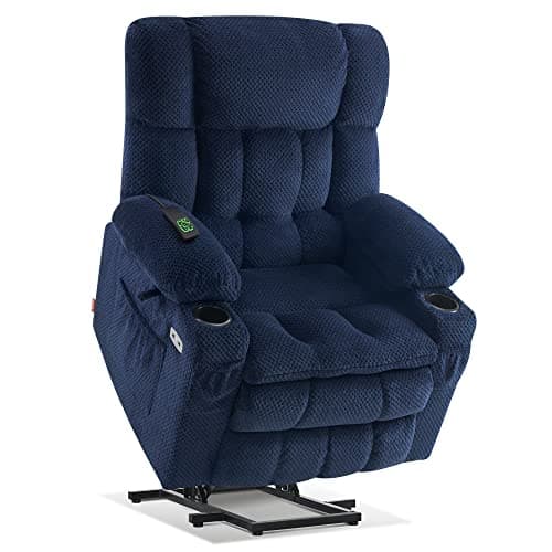 MCombo Dual Motor Power Lift Recliner Chair with Massage and Heat for Elderly People, Infinite Position, USB Ports, Cup Holders, Fabric 7890 (Medium-Regular, Navy Blue)