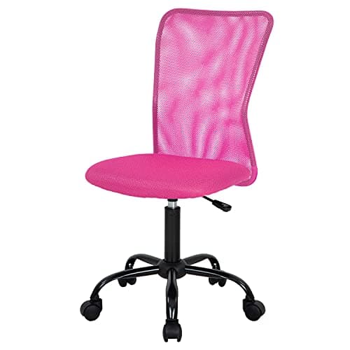 FDW Home Office Chair Mid Back Mesh Desk Chair Armless Computer Ergonomic Task Rolling Swivel Chair Back Support Adjustable Modern with Lumbar Support,Pink