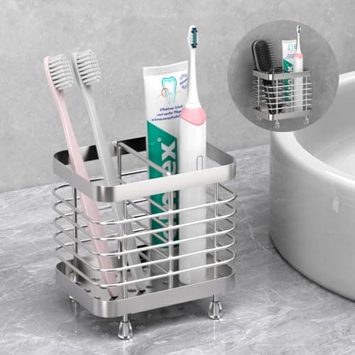 Luxspire Toothbrush Holders for Bathroom, Stainless Steel Electric Toothbrush Holder Wall Mounted, Shower Toothbrush Toothpaste Holder, Bathroom Organizer Essentials, 2 Slots, Silver