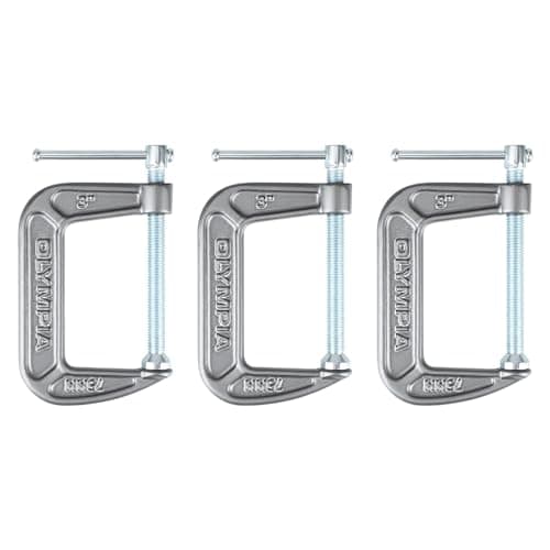 Olympia Tools Heavy Duty Cast Iron C-Clamps with 3-Inch Jaw Opening and 2-Inch Throat, 3 Pack