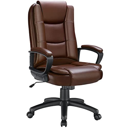 LEMBERI Office Desk Chair, High Back Executive Computer Chair, Ergonomic Big and Tall Adjustable PU Leather Chairs with Padded Armrest for Long Time Sitting (Brown)