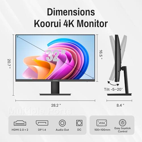KOORUI 32 inch 4K Computer Monitor with HDMI 2.0 Displayport 1.4 Speakers, 60Hz VESA HDR Support Desktop Monitor Compatible Free-Sync, G-Sync, Adaptive Sync for Office & Home 8