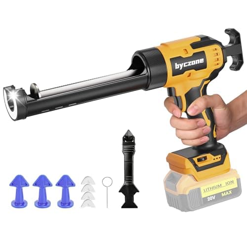 byczone Electric Caulking Gun Compatible With Dewalt 20V Max Battery, 10 Oz Cordless Caulk Gun with 6 Adjustable Speed, LED Light, Battery Powered Caulking Gun for Filling, Sealing, Repair (TOOL ONLY)