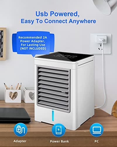 Portable Air Conditioners, Personal Evaporative Air Cooler with 3 Wind Speeds Touch Screen Small Air Conditioner Fan, Desktop Cooling Fan for Room, Bedroom, Office, Camping 5