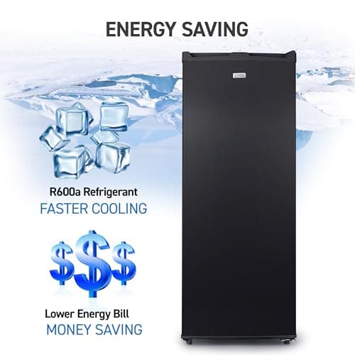 Commercial Cool Upright Freezer, Stand Up Freezer 6 Cu Ft with Reversible Door, Black 7