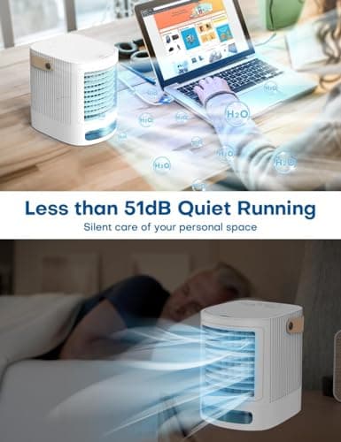 FANCOLE Portable Air Conditioners, 3-IN-1 Small Air Conditioner w/ 3-Level Humidify & 3 Speeds, 7-Color Night Lights, Top Fill Tank for 8H Cooling, Desk Mini Air Conditioner for Bedroom Room Office 8
