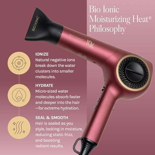Bio Ionic 10X Ultralight Speed Hair Dryer, Blow Dryer with Adjustable Heat & Speed, Memory Function, Professional Hair Styling Tool for Fast Hair Styles, Limited Edition Velvet Rouge 6