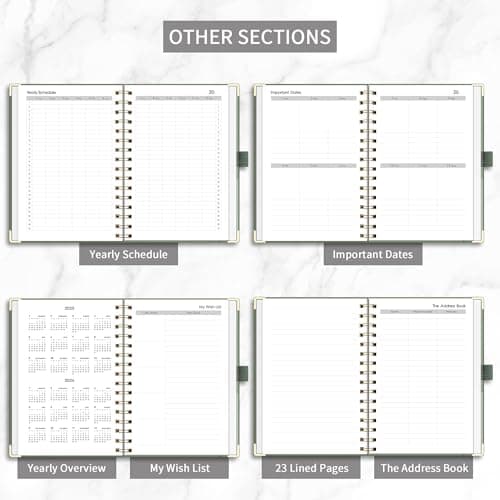 RETTACY Undated Planner, Weekly and Monthly, 53 Weeks and 12 Months, Medium Size (5.7" x 8.3"), 24 Self-adhesive Monthly Tabs, Hardcover, 100 GSM Thick Paper, Spiral-bound (Light Green) 6