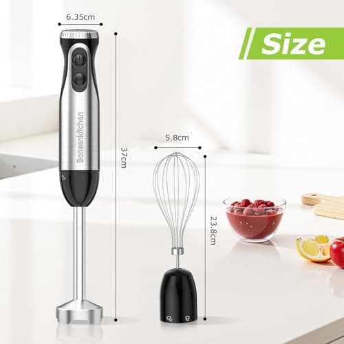 Bonsenkitchen Immersion Handheld Blender with Whisk, 20-Speed & Turbo Mode Hand Blender Stick 500W, 304 Stainless Steel Hand Blender for Soup, Smoothie, Puree, Baby Food 7