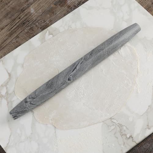 Koville African Natural Marble French Rolling Pin, 16inch Non-Stick Rolling Pin for Baking, Dough Roller for Pasta, Dumpling, Fondant, Pie, Bread, Pizza, Kitchen Baking Tools(Monte Grigio) 4