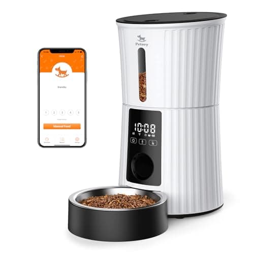 Petory Automatic Cat Feeders Wi-Fi - 4L Dry Food Dispenser for Cats and Dogs 10 Meals per Day Smart Pet Feeder with Desiccant Bag Dual Power Supply 10S Voice Recorder