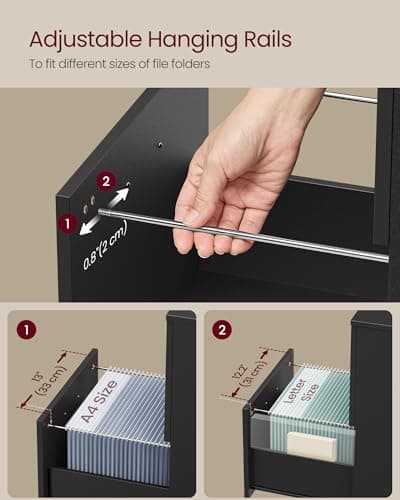 VASAGLE 2-Drawer File Cabinet, Small Rolling Filing Cabinet for Home Office, Printer Stand, for A4, Letter-Size Documents, 15.7 x 16.5 x 27.6 Inches, Ink Black UOFC040B16 6
