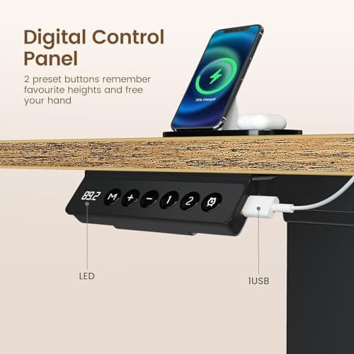 Rolanstar L Shaped Standing Desk with Keyboard Tray, Height Adjustable Corner Desk with LED Light & Power Outlet, Electric Sit Stand Computer Desk with Monitor Stand, Rustic Brown 6