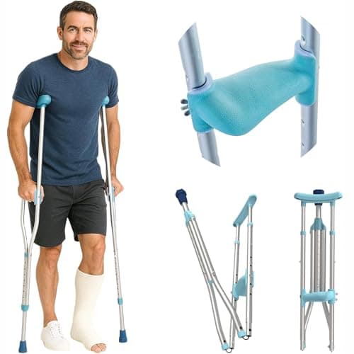 Ergo Walk Foldable Ergonomic Crutches – Adjustable, Lightweight Crutches with Ergonomic Grips – Compact, 3X Comfortable Support – Fits 4’10” to 6’4” – 250 lb Capacity