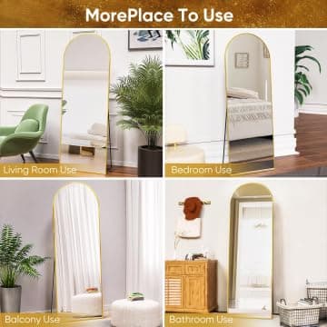 Antok Arched Full Length Mirror, 59"x18" Arched Floor Mirror, Glassless Mirror Full Length with Stand, Floor Mirrors Freestanding, Wall Mounted Mirrors for Bedroom Living Room, Gold 6
