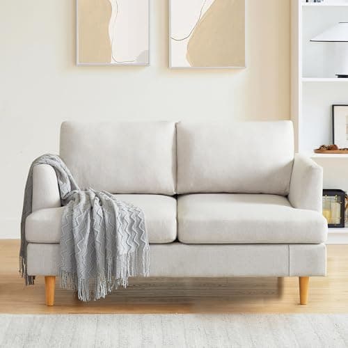 Busaurus Loveseat Sofa 56", Couches for Spaces, Mid Century Love Seat Couches for Living Room, Upholstered 2-Seater Couch for Bedroom, Waiting Room, Beige