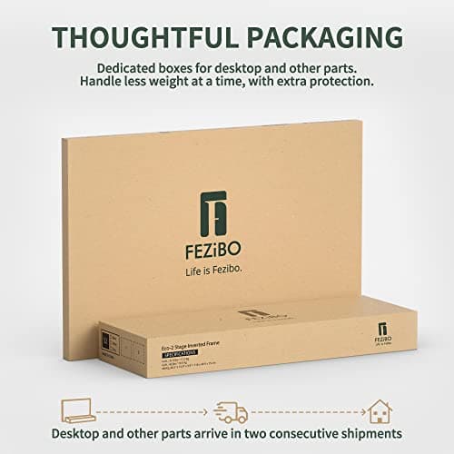 FEZIBO L Shaped Standing Desk with LED Strip & 2 Drawers, Triple Motors Supports Over 300lbs, Upper and Lower Storage Shelves Available, Electric Height Adjustable, for Home Office, Black Walnut 7