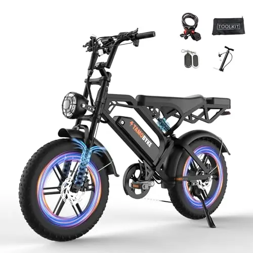 Tamobyke V20 Electric Bike for Adults, 1500W Motor (Peak), 30MPH Electric Dirt ebike, 20'' Fat Tire E-Bike with 48V 15.6AH Battery, Full Suspension Hydraulic Brakes, E Bike for Snow, Sand, Road