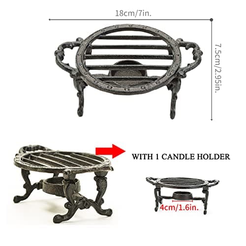Sungmor Heavy Duty Cast Iron Teapot Dish Warmer Stable Holder for Tealight Stand | Tealight Warmer Decorative Stove for Villa Yard Balcony-Round 6