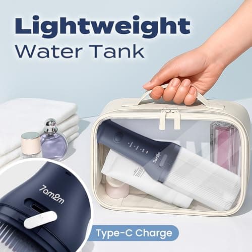 7AM2M Portable Water Flosser Cordless, Water Flosser for Teeth with 3 Modes and 2 Jet Tips, USB C Rechargeable, IPX7 Waterproof, Dental Water Flosser for Travel and Home Use (Navy Blue) 7