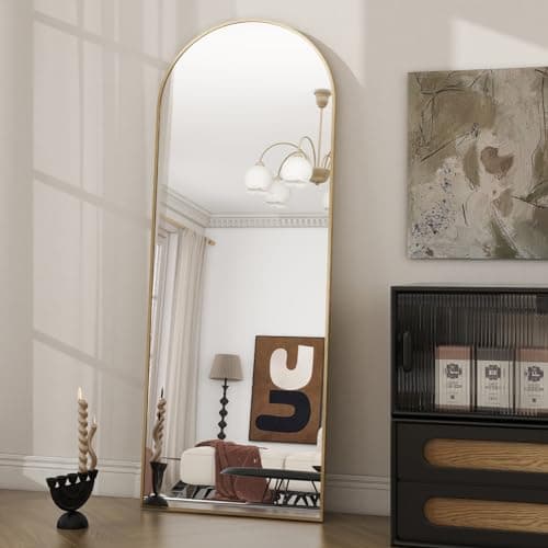 HARRITPURE 58"x18" Arched Full Length Mirror Free Standing Leaning Mirror Hanging Mounted Mirror Aluminum Frame Modern Simple Home Decor for Living Room Bedroom Cloakroom, Gold 7
