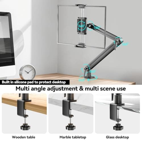 Feising Portable Monitor Stand Desk Mount - Strong Bearing Weight over 5.5lbs, Large Clamp support up to 18.5 inch 360° Rotating Base Swivel Tall Desk Arm Holder for iPad Air/Pro/Mini 5