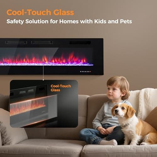 GREEN PARTY 72" Electric Fireplace Recessed/Wall Mounted Ultrathin 3.2" Fireplace Heater, Low Noise Linear Fireplace with Remote Control/Touch Screen, 8hrs Timer, Adjustable Flame & Bed Colors & Speed 7