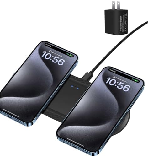 Wireless Charger, 20W Dual Wireless Charging Pad,Fast Charging Pad for Samsung Galaxy S24/S24 Ultra/S23/S22/S21/S20, for iPhone 16/15/14/13/12/11/XR/X, for Airpods 4/3/2/Pro, and More.(with Adapter)
