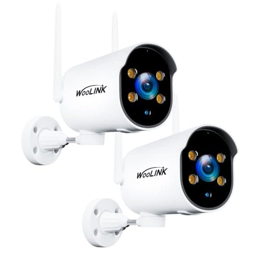 WOOLINK 2K Security Camera Outdoor WiFi Security Cameras Pan Rotating 225° Full Color Night Vision, Two-Way Audio, 2.4GHz WiFi, IP65 Waterproof, Motion Detection Alarm (2 Pack)