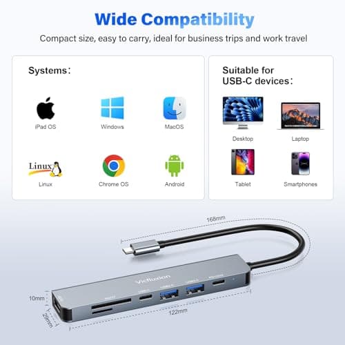 USB C Hub, 7-in-1 Multiport Adapter with 4K30hz hdmi, 100W PD Charging, USB 3.0 Hub, SD/TF Card Reader, Aluminum, USB Splitter for MacBook Pro/Air, Dell/HP Laptop/Tablet Devices 7