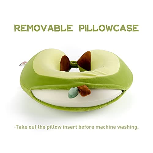 Niuniu Daddy Neck Pillow for Kids Teen Toddlers, Travel Accessories for Airplane, Car, Recline, Neck Chin Head Support, 100% Pure Memory Foam Insert, Cute Plush Travel Pillow Cover Washable - Avocado 6
