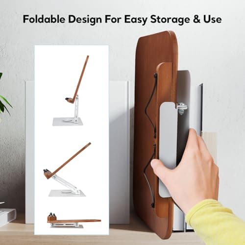 Book Stand for Reading with 360° Rotating Base, Adjustable Book Holder Cookbook Stand for Desk with Book Light, Foldable Desktop Stand for Textbook, Recipe, Sheet Music, Laptop 9