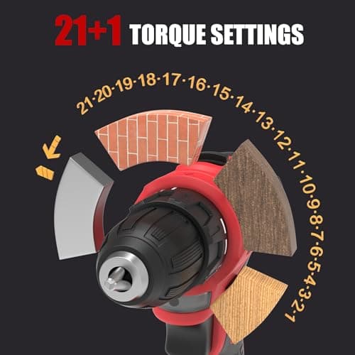 INSPIRITECH 20V Cordless Drill, Brushless Power Drill Set with 2 Batteries and Charger,3/8-Inch Chuck Electric Driver,22 Torque Setting, Bits and Tool Bag Included 6